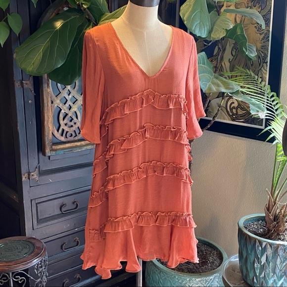 Vici Flawless Ruffled Terra Cotta v-neck Tunic Slip dress - Picture 6 of 16